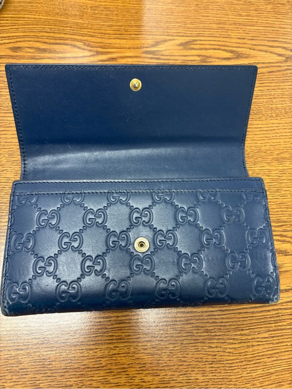 Gucci Navy Blue Guccissima Leather Flap Wallet 410100